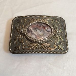 SOLD VTG Mafco Jasper Stone Silver Metal Buckle
